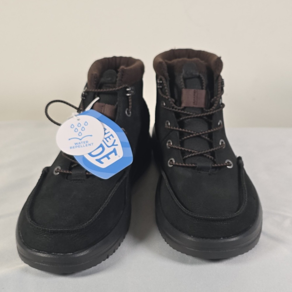 HEYDUDE Bradley Leather Boots Mens 9 Black 40189-001 Water Repellent NWT Flaw